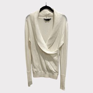 BCBGMAXAZRIA White Ribbed Wrap Shawl-Collar Sweater – SZ L EUC